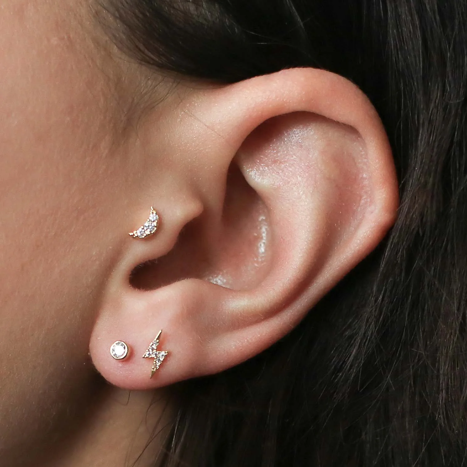 Celestial Crystal Bezel Solitaire Threaded Flat Back Earring - Image 3