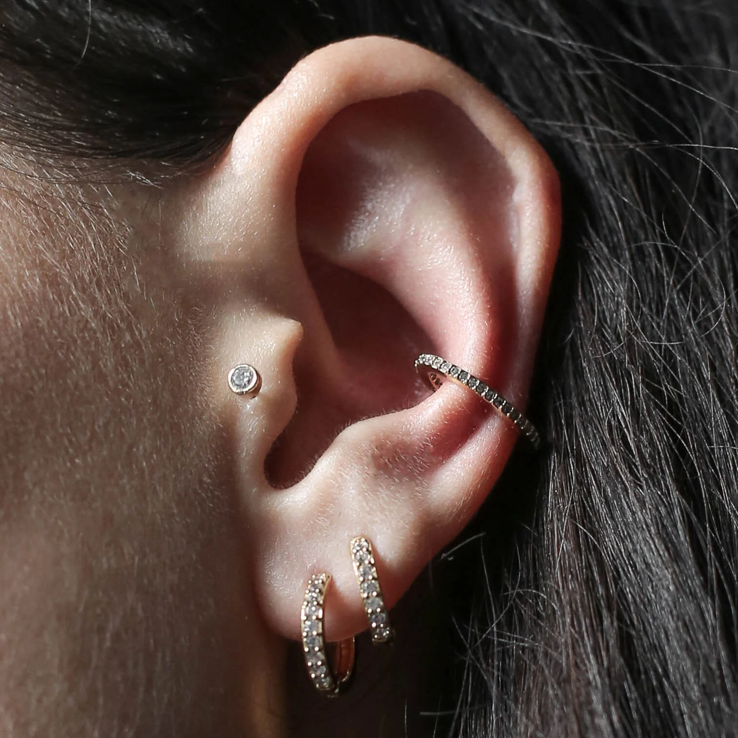 Celestial Crystal Bezel Solitaire Threaded Flat Back Earring - Image 6