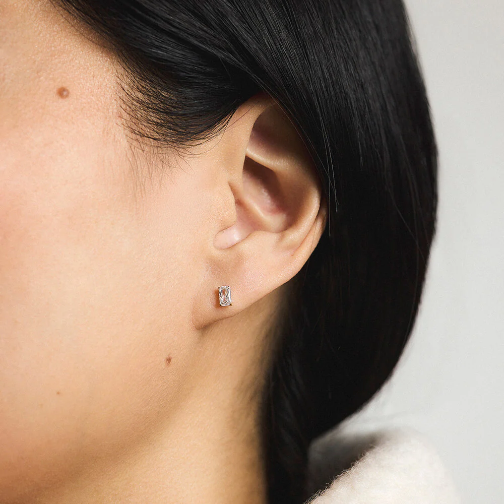 Celestial Crystal Emerald-Cut Nap Earrings, 5mm - Image 2