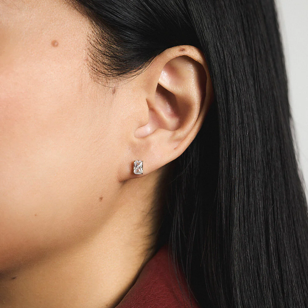 Celestial Crystal Emerald-Cut Nap Earrings, 6mm - Image 2