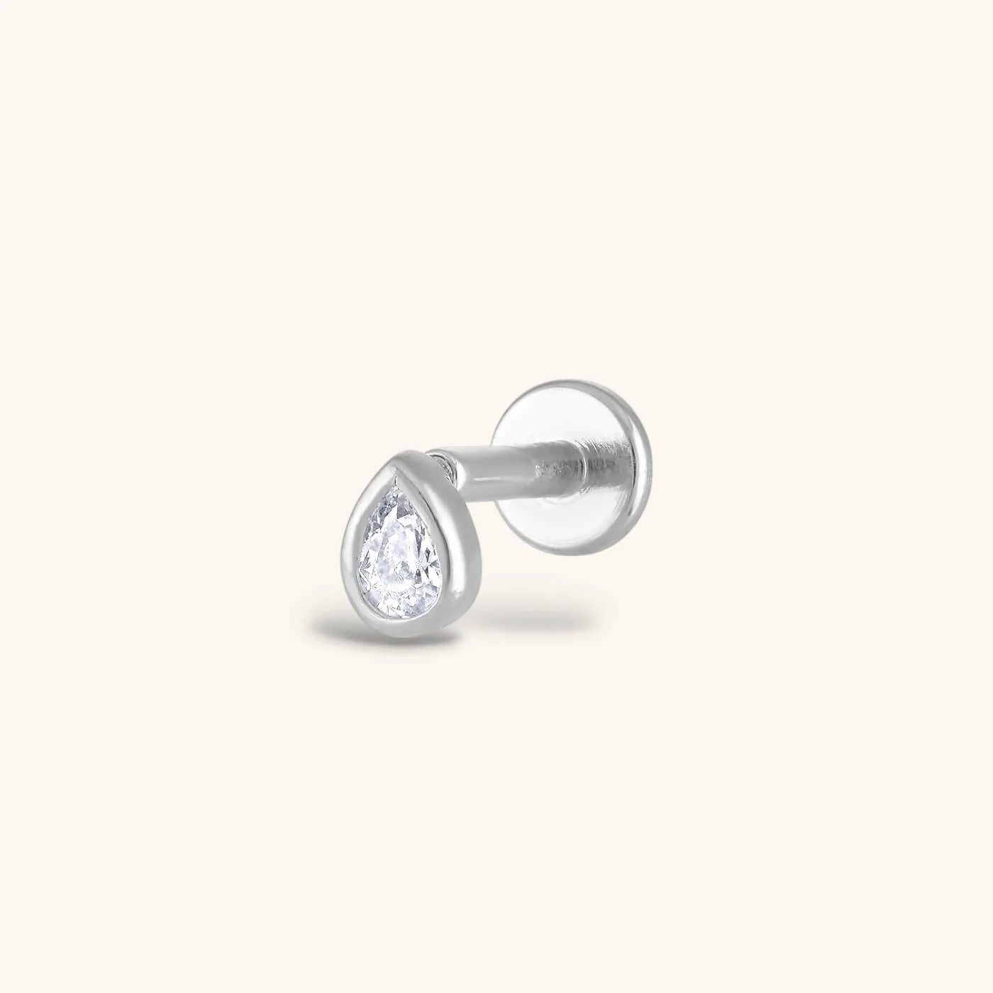 Celestial Crystal Pear Bezel Solitaire Threaded Flat Back Earring - Image 4