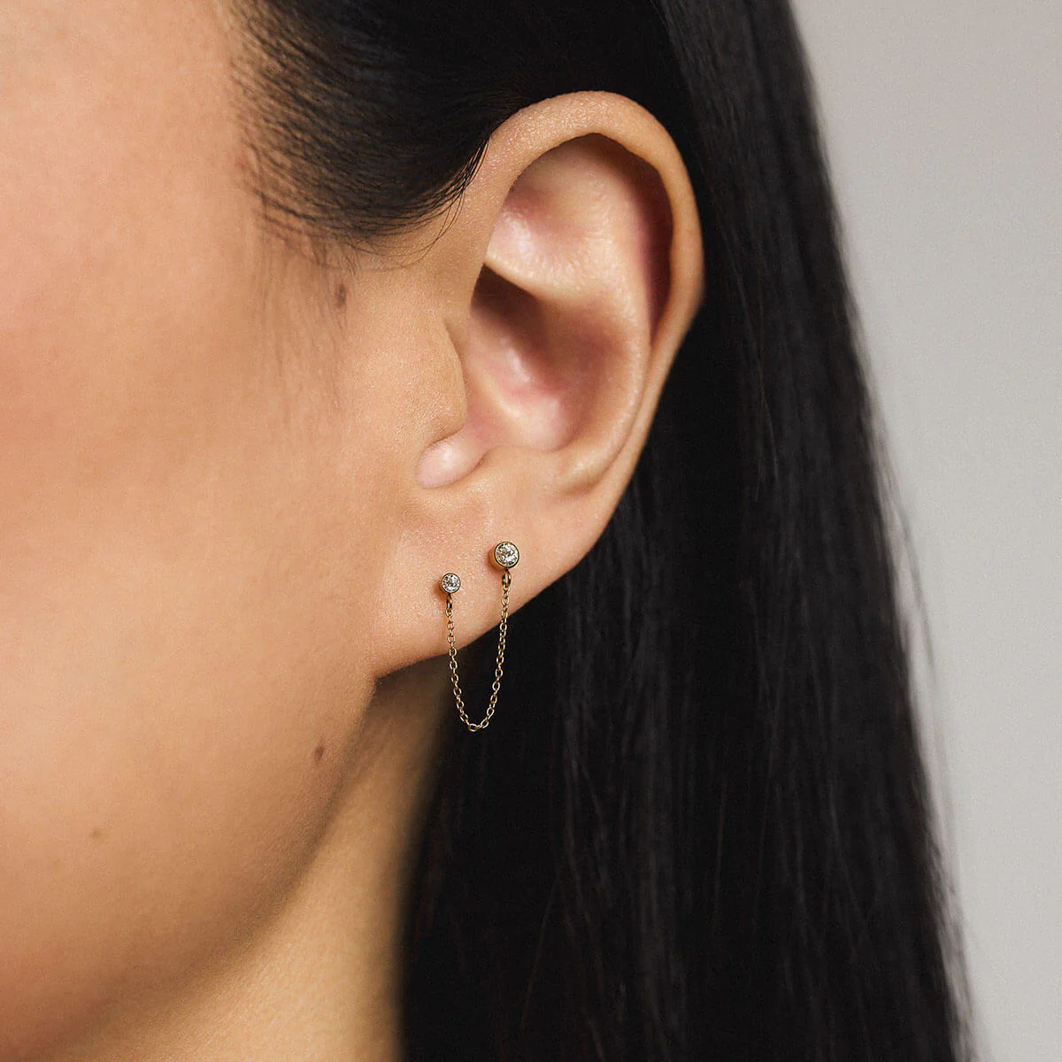 Celestial Crystal Solitaire Duo Chain Nap Earrings - Image 2