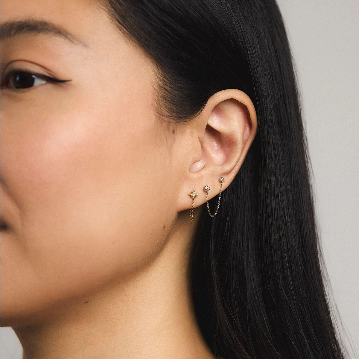 Celestial Crystal Solitaire Duo Chain Nap Earrings - Image 3