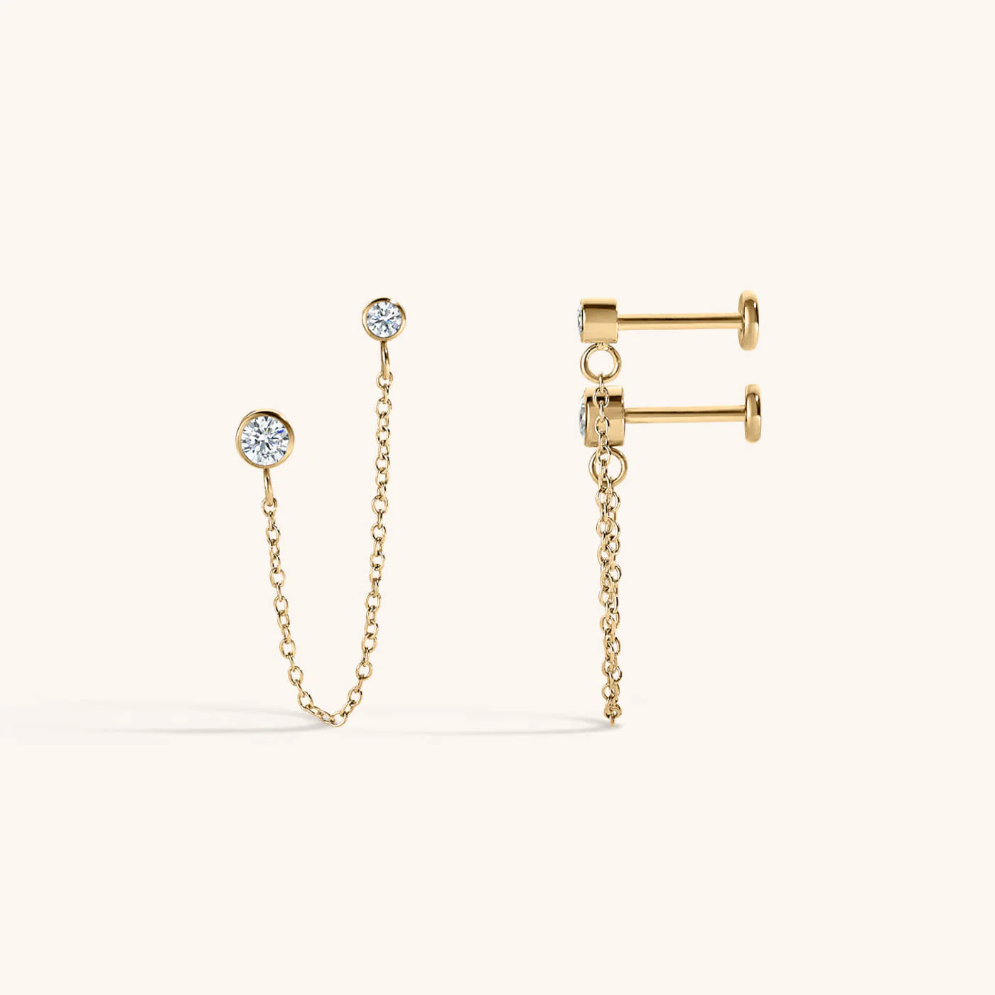 Celestial Crystal Solitaire Duo Chain Nap Earrings - Image 4