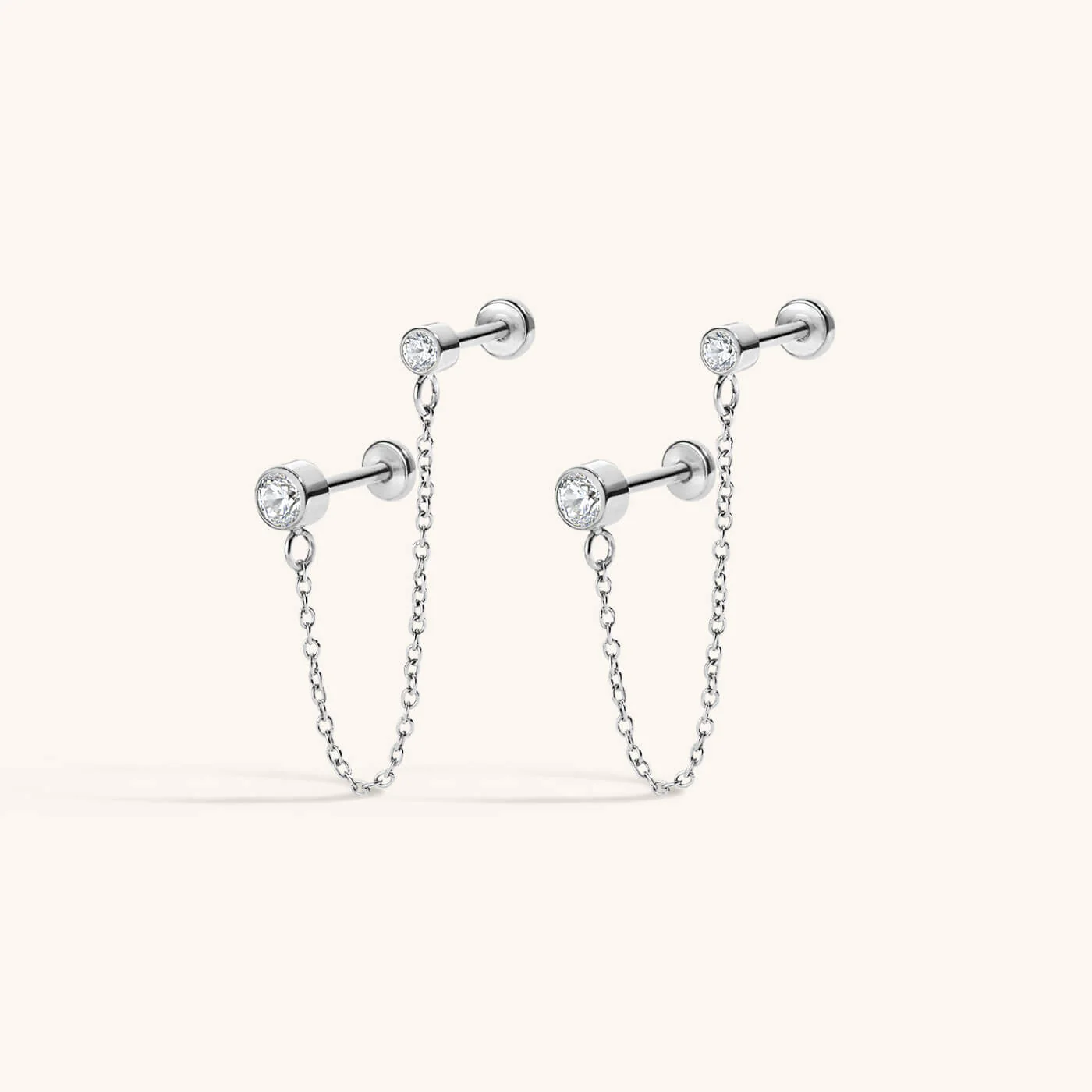 Celestial Crystal Solitaire Duo Chain Nap Earrings - Image 5