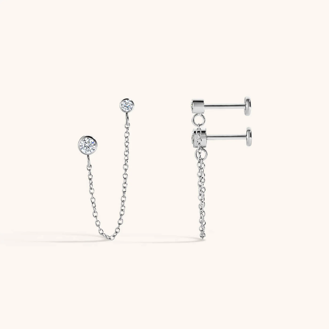 Celestial Crystal Solitaire Duo Chain Nap Earrings - Image 6
