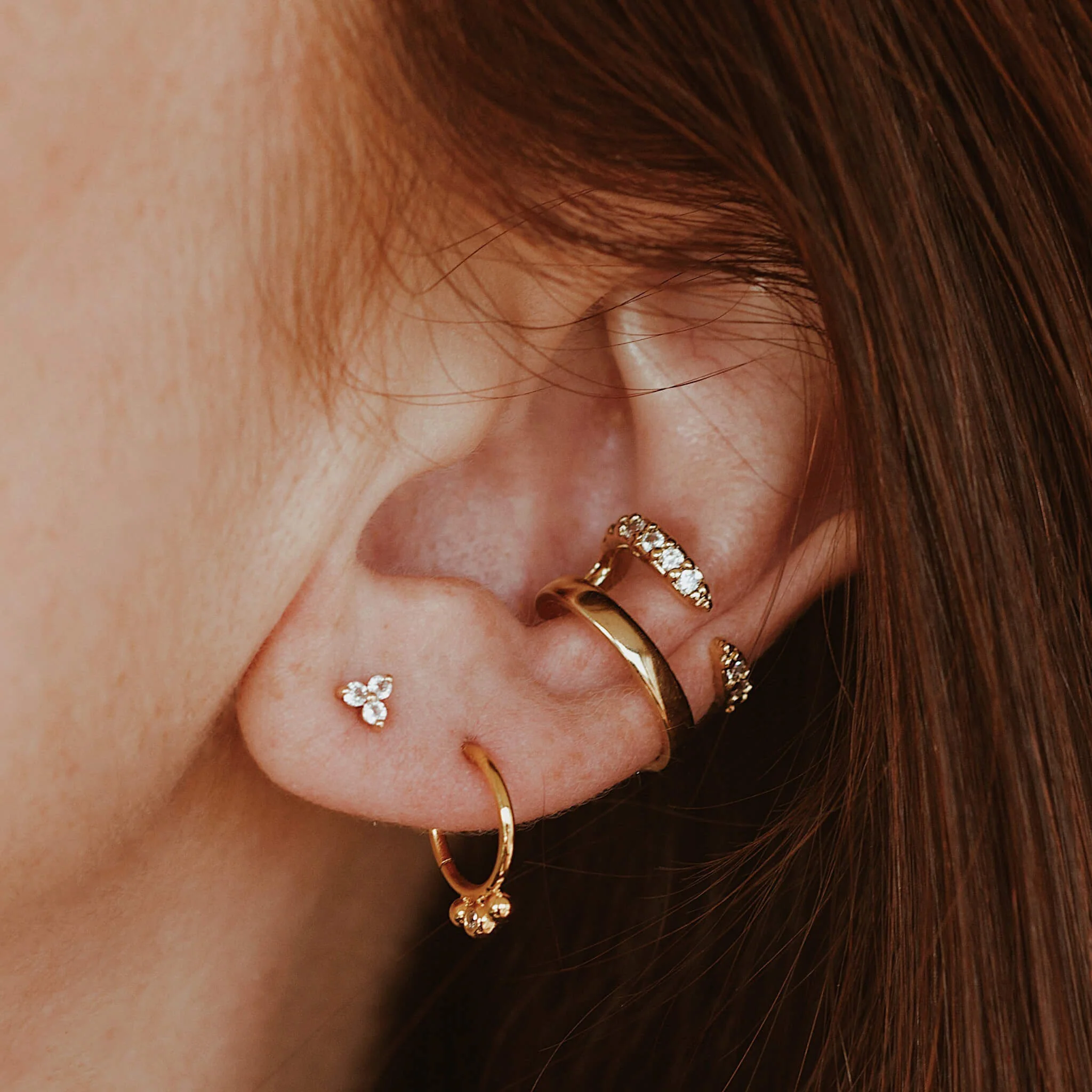 Crystal Trinity Ball Back Earrings in 14k Gold - Image 2
