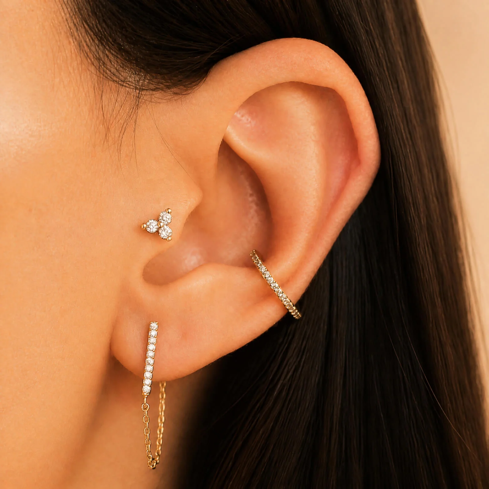 Crystal Trinity Threaded Flat Back Earring - Image 2