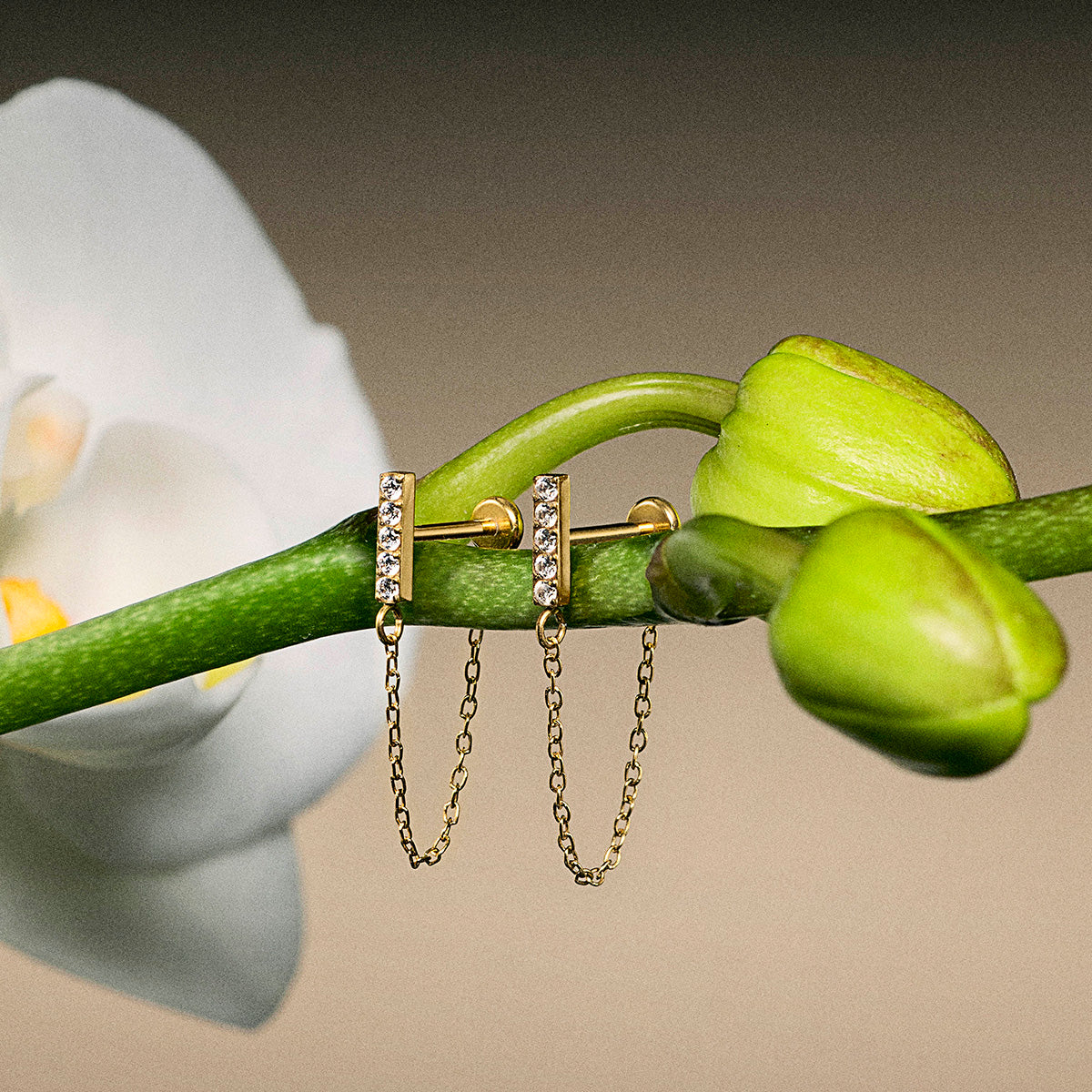 Pave Bar Chain Nap Earrings - Image 3