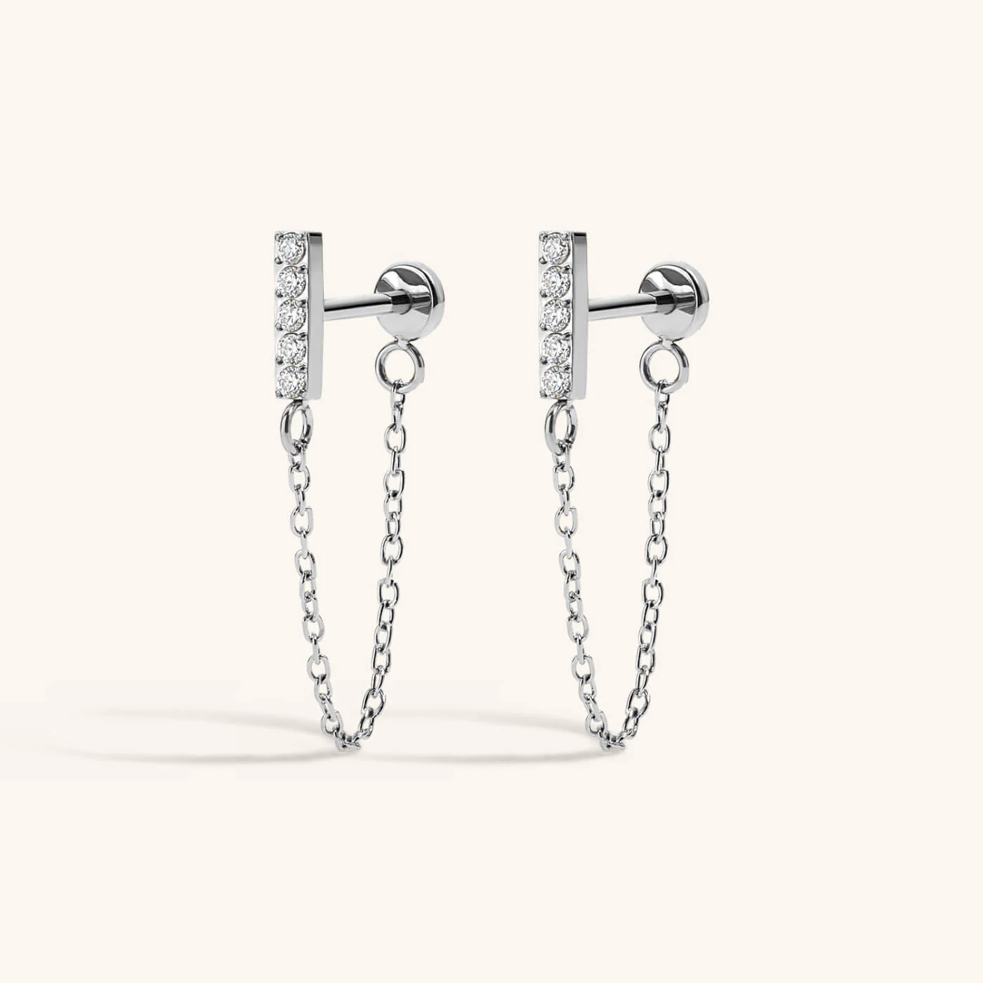 Pave Bar Chain Nap Earrings - Image 4
