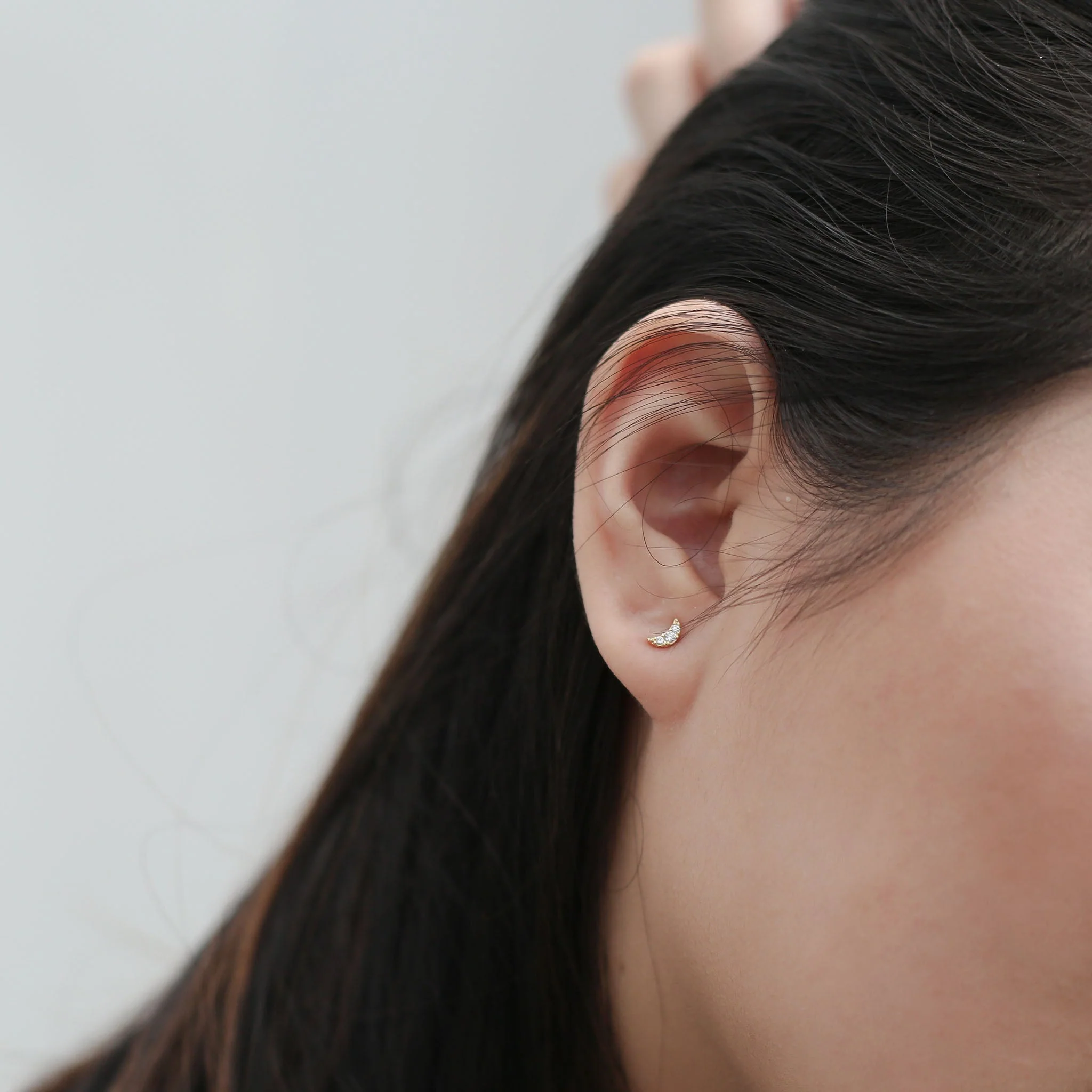 Pave Moon Push Pin Flat Back Earring - Image 3