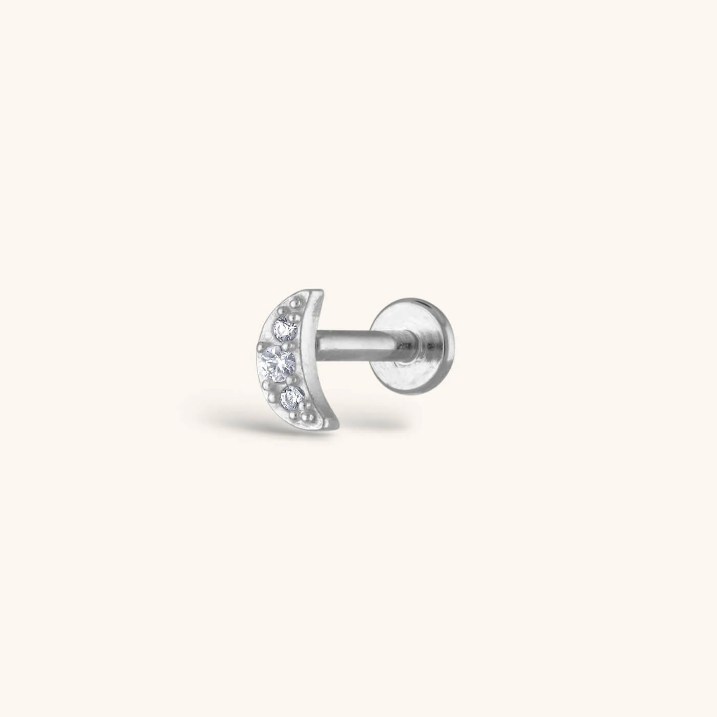 Pave Moon Threaded Flat Back Earring - Image 3