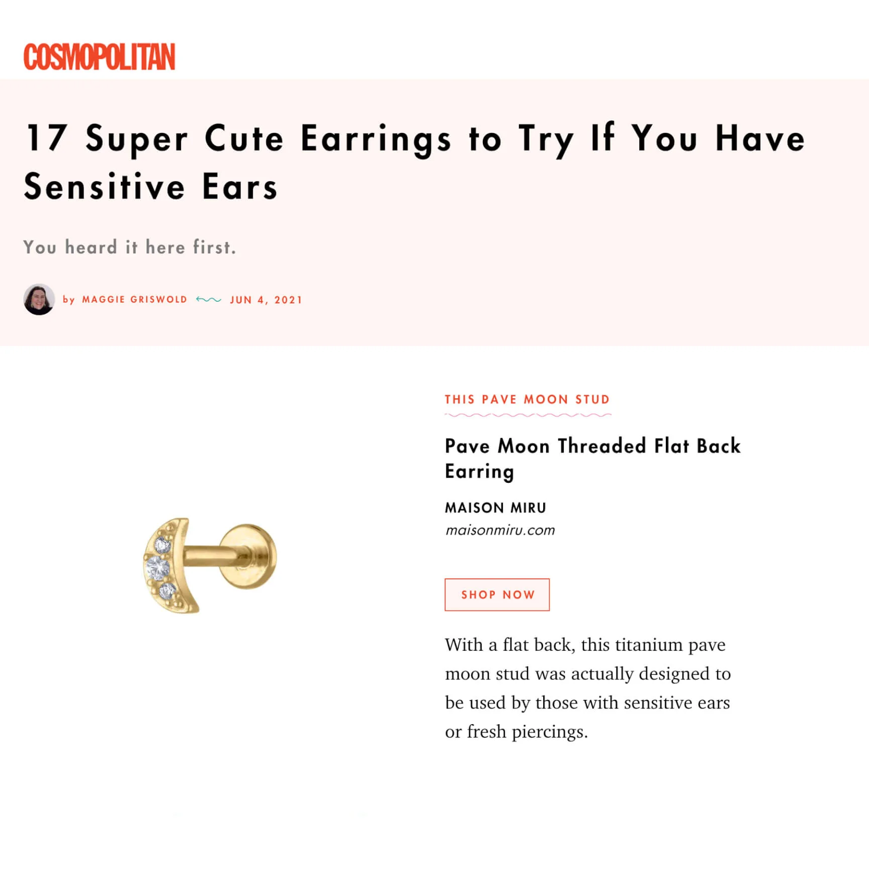 Pave Moon Threaded Flat Back Earring - Image 4