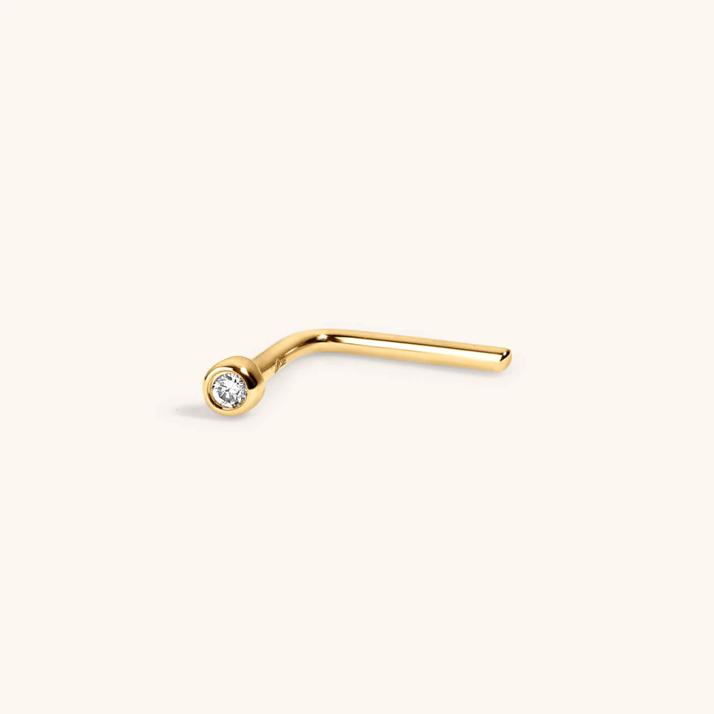 Tiny Diamond Stud L-Shape Nose Ring in 14k Gold - Image 4
