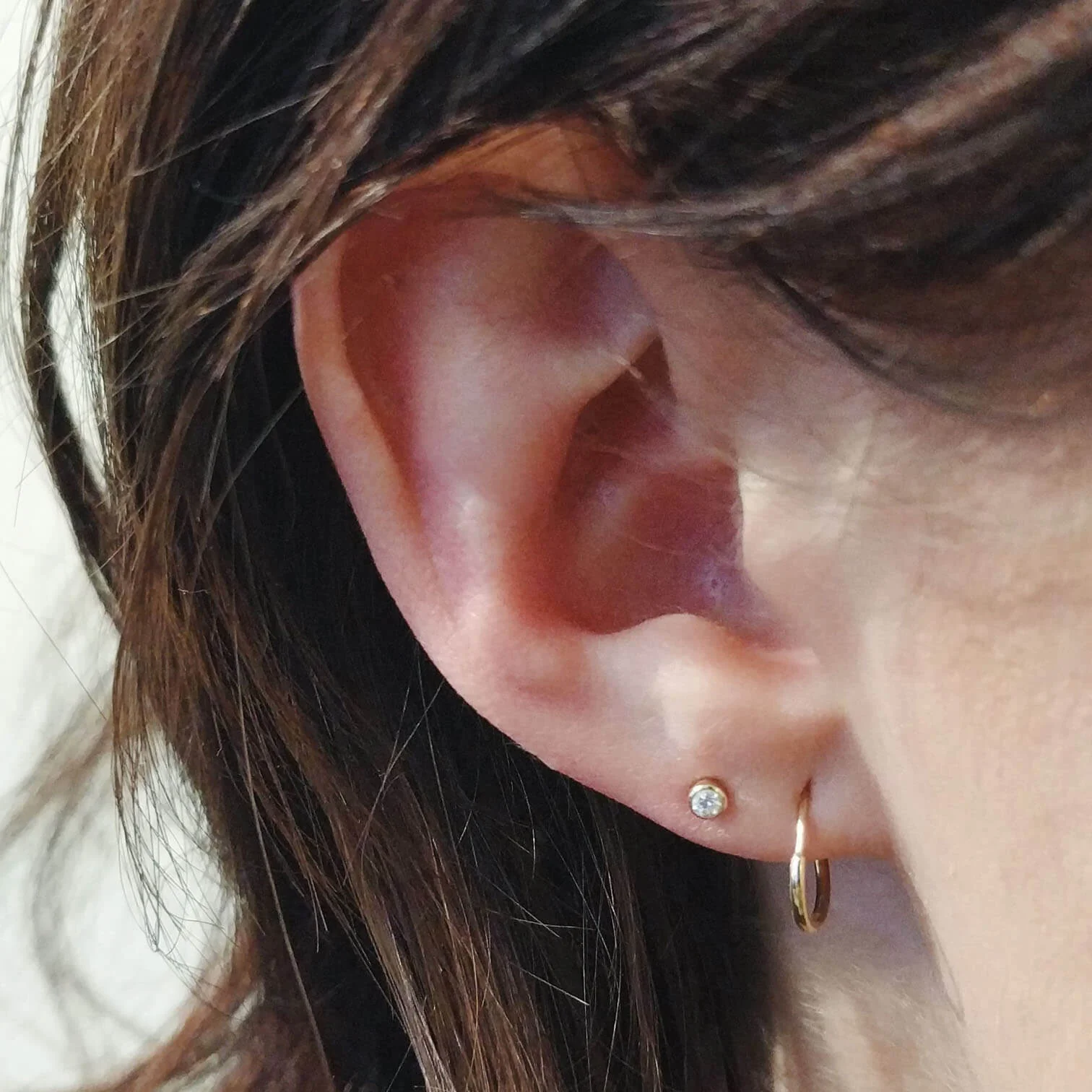Tiny Sapphire Ball Back Earrings in 14k Gold - Image 2