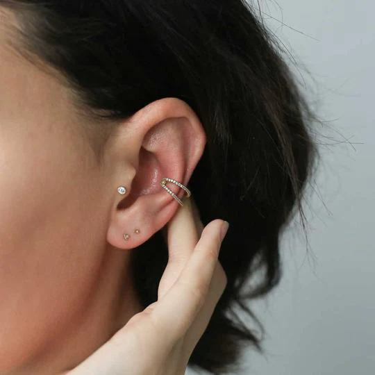 Trinity Threaded Flat Back Earring in 14k Gold - Image 3