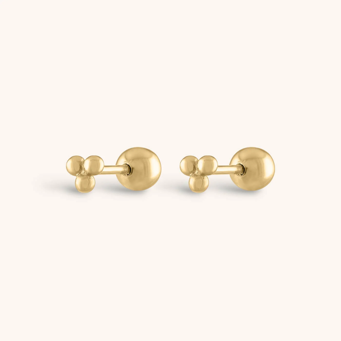 Trinity Ball Back Earrings in 14k Gold