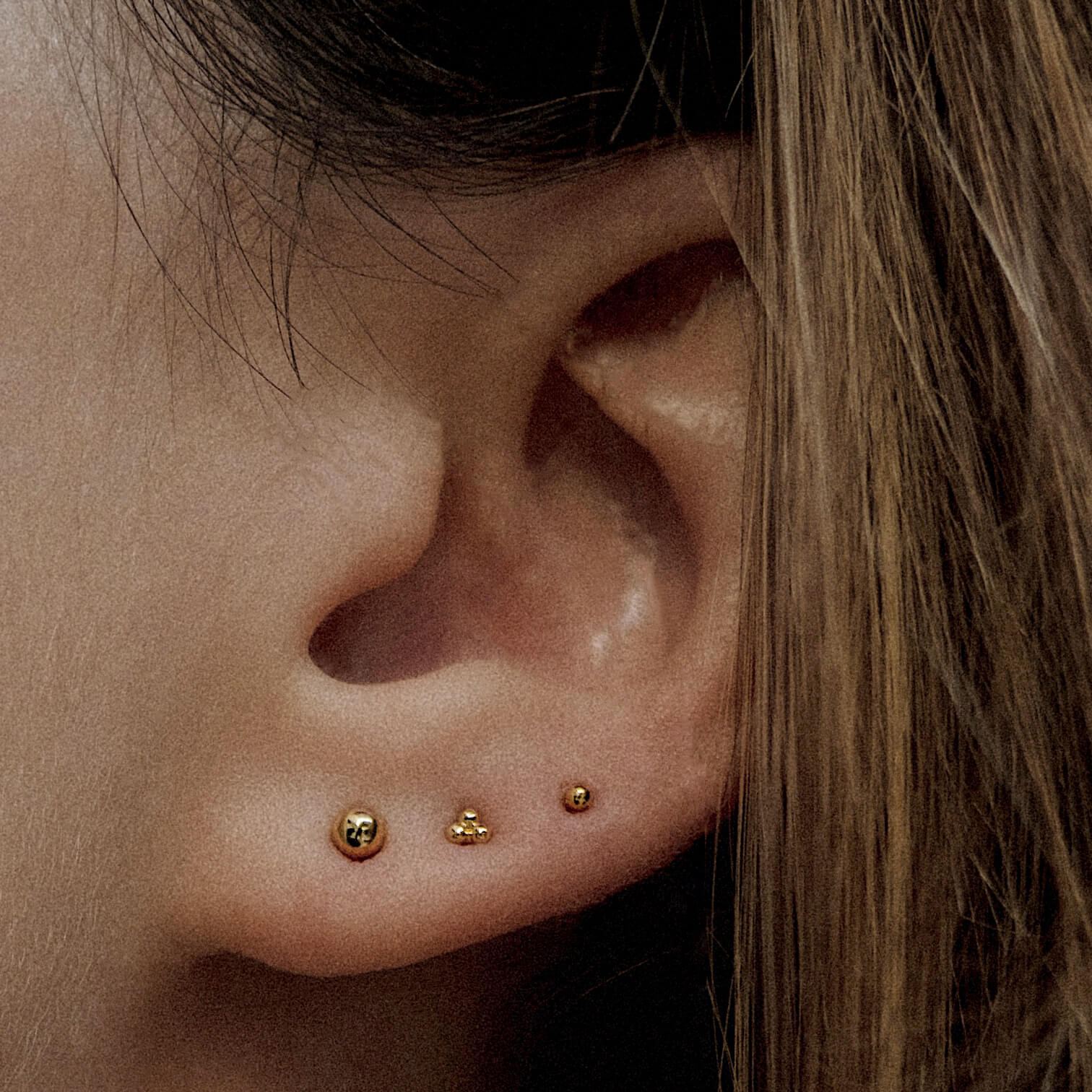 Trinity Ball Back Earrings in 14k Gold - Image 2